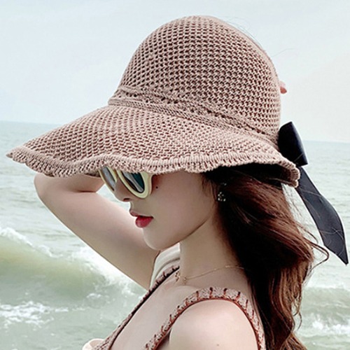 이안 버킷햇 자외선 차단 햇빛 가리개 리본 돌돌이 모자,라피아햇 썬캡 밀짚 라탄 왕골 비치 챙모자