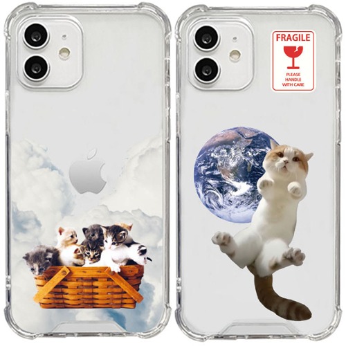 라일리 투명 젤하드 탱크 핸드폰 아기 고양이 치즈태비 지구 휴대폰 커플 집사 아이폰케이스 X XS MAX XR 11 12 13 14 15 미니 플러스 프로 맥스