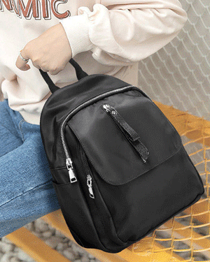 트리스탄 생활 방수 블랙 심플 클래식 베이직 여자 직장인 출근룩 지퍼 미니 백팩,캐주얼 가벼운 데일리 가방