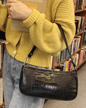 라이니 와니 하프문 크로커다일 악어 무늬 패턴 정장 캐주얼 미니 토트 핸드백 가방,간편 데일리 숄더백 손가방