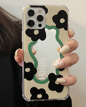 아리애나 블랙 데이지 플라워 꽃무늬 핸드폰 젤리 미러 거울 휴대폰 아이폰케이스 12 13 미니 프로 맥스