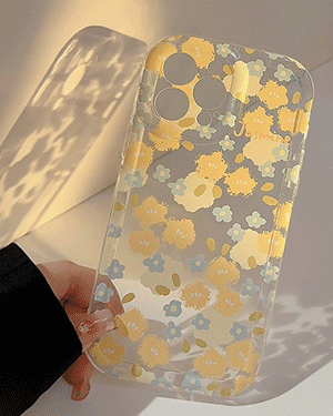 아드리안 핸드폰 투명 젤리 빈티지 로맨틱 감성 옐로우 플라워 꽃무늬 휴대폰 아이폰케이스 12 13 14 프로 맥스 pro max