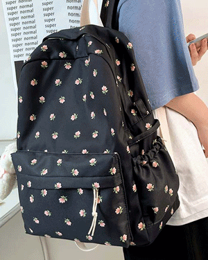 스위니 빈티지 캐주얼 플라워 꽃무늬 벚꽃 백팩 천가방 대학생 신학기 책가방 데일리 지퍼 러블리 레트로 키치 포켓 가방